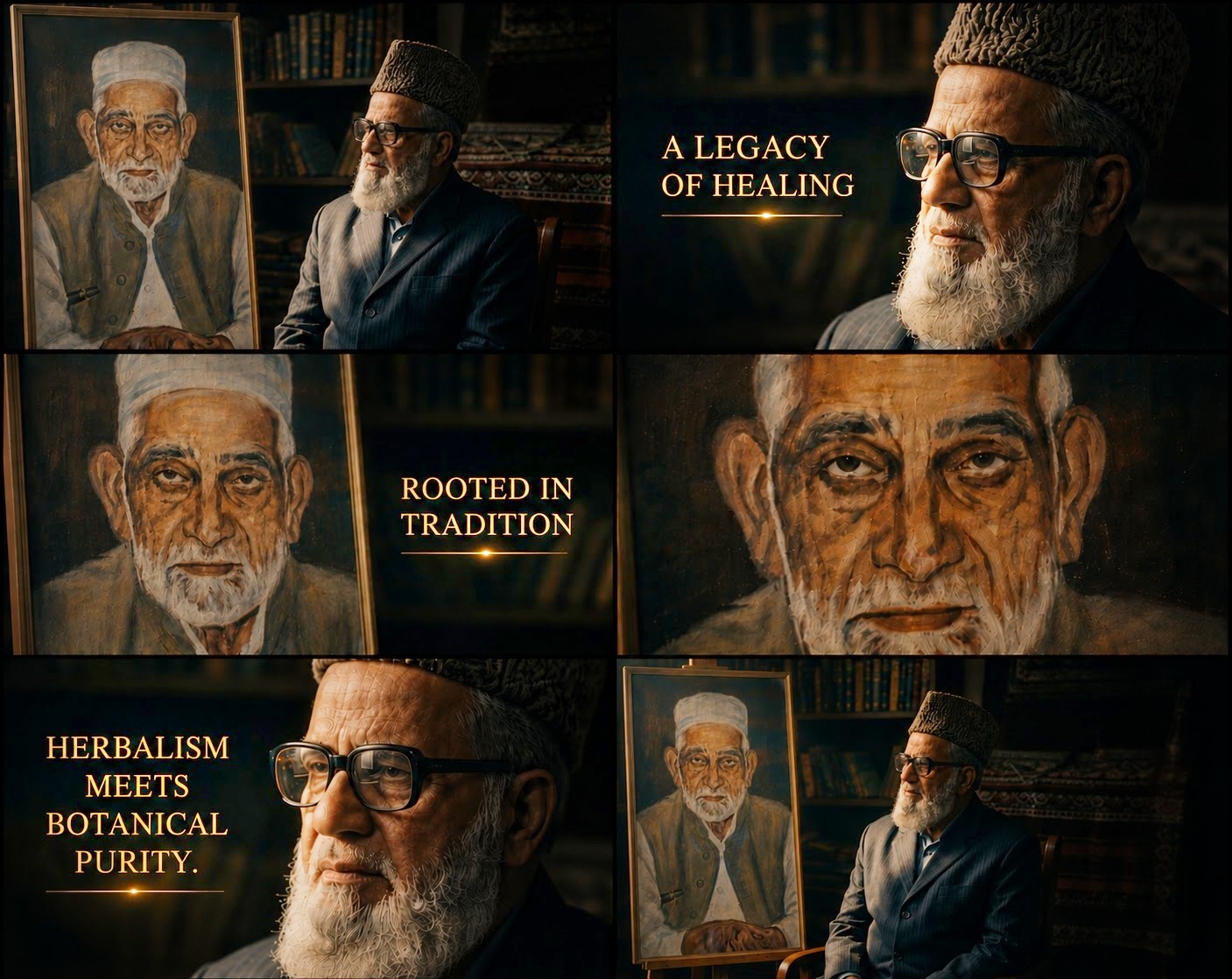 Haidery Naturals family legacy collage featuring generations of traditional herbal practitioners